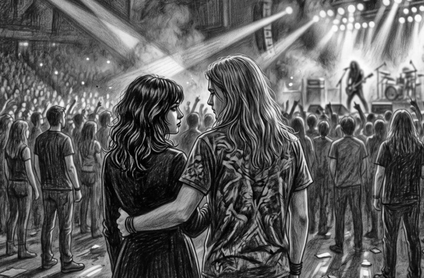Una mujer invisible entre guitarras metaleras y sombras